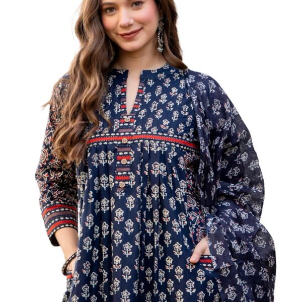 Amayra Women's Pure Cotton Printed A-Line Kurta Set with Palazzo Pants & Dupatta- Ethnic Wear