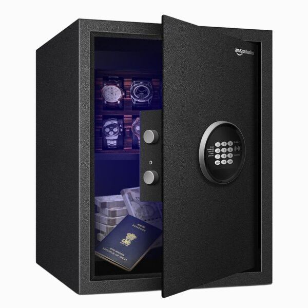 Amazon Basics 50 Litres Digital Safes for Home & Office - Digital Lock 2-in-1 unlocking | locker safe with Motorized Door Locking Mechanism | Size : 50 H x 35 W x 33 D(cm) | Black | Weight: 17 Kgs