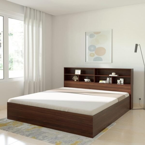 Amazon Brand - Solimo Madray King Size Engineered Wood Bed with Box & Headboard Storage (Walnut)