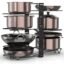 Amazon Brand - Umi 3 DIY Methods Iron Metal Portable Rack Organizer for Pots & Pans | 8 Pans Holder, 4-tiers Each side | Cabinet Pantry Pot Pan Lid Holder (Black)