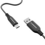 Ambrane Type C Cable 3A Fast Charging 1M Braided Cable for Iphone Smartphones, Tablets, Laptops & other Type C devices, 480Mbps Data Sync, Quick Charge 3.0 (RCT 10, Black)