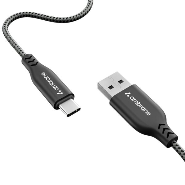 Ambrane Type C Cable 3A Fast Charging 1M Braided Cable for Iphone Smartphones, Tablets, Laptops & other Type C devices, 480Mbps Data Sync, Quick Charge 3.0 (RCT 10, Black)