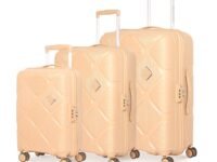 American Tourister Instavibe 3Pc Set Hard Trolley Bag for Travel Polypropelene Suitcase with Mounted TSA Lock,8 Double Wheels,Flexi Packing Straps,and Side Hooks for Men & Women-Peach Blossom,82 Cm