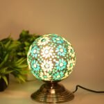 Artisanal Metal Table Lamp with Hand Decorated Glass Shade A Stylish Home Decor Accent, Pack of 1, 15 X 15 X 21.5 Cm.