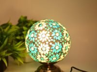 Artisanal Metal Table Lamp with Hand Decorated Glass Shade A Stylish Home Decor Accent, Pack of 1, 15 X 15 X 21.5 Cm.