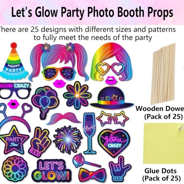 Atpata Funky 25 Pieces Glow Neon Party Photo Booth Props – Fluorescent Blacklight Glow in The Dark Party Supplies for Neon Theme, Birthday, Wedding, Rave, Disco & Glow Balloon Decorations