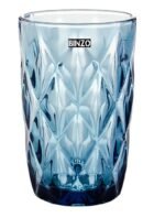 BINZO Color Water Glasses, Set of 6, 400 ml, Textured Blue Highball Colored Glassware, Drinking Tumbler Glass for Juice, Drinks, Home, Kitchen, Beverage, Gift (Blue, Long, 400 ml, Set of 6)