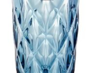 BINZO Color Water Glasses, Set of 6, 400 ml, Textured Blue Highball Colored Glassware, Drinking Tumbler Glass for Juice, Drinks, Home, Kitchen, Beverage, Gift (Blue, Long, 400 ml, Set of 6)