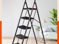 Bathla 5 Step Ascend Steel Ladder for Home Use | Large Platform (36 x 20.5 cm) | Wide Anti-Skid Steps | Safety Hand Grip | Heavy Duty Foldable | 120 kg Capacity | 2-Year Warranty | Orange & Black