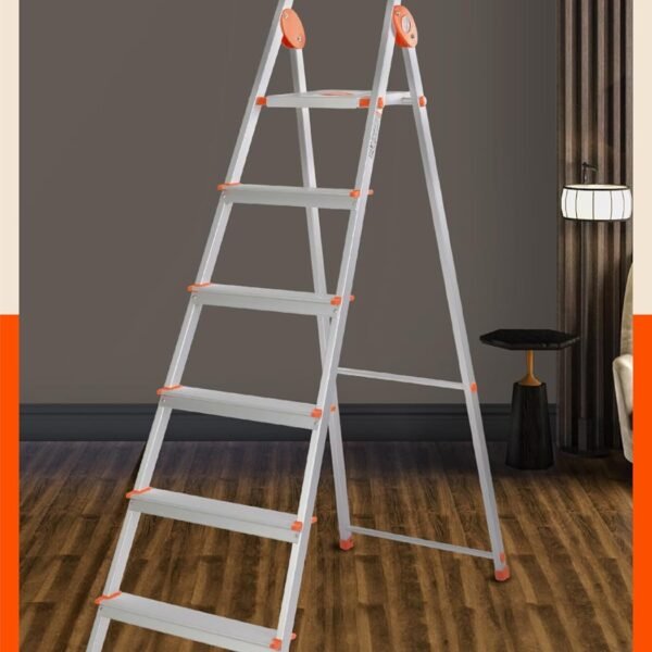 Bathla Safex 6-Step Aluminium Ladder for Home | 150 Kg Load Capacity | Anti-Slip Steps | Sure-Hinge Technology | Edge Guards | Foldable Design | 5 Year Warranty