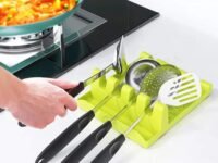 Black Olive 4-Slot Kitchen Cooking Utensil Stand-Multifunction Kitchen Cooking Utensil Plastic Stand Holder Pot Clips Support Spoon Stove Organizer Tool Pan Cover Lid Rack