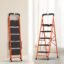 BonKaso Climb Easy 5 Step Heavy Duty Steel Folding Climbing Ladder for Home, Home & Office – with Safety Lock, Anti-Slip Wide Steps, Support Handle & Tool Tray (Orange & Black)