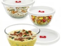 Borosil 750ml + 1 L + 1.5L (3pc) Serving & Mixing Bowl Set | Made in India Borosilicate Glass Bowl for Kitchen & Dinning | Bowl for Mixing Dough, Salad, Batter | Microwave & Dishwasher Safe | Clear