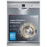 Bosch 13 Place Setting (fits up to 70 utensils) Free-Standing Dishwasher for Indian Utensils | Hygiene+ & Intensive Kadhai Program (SMS66GI01I, Silver Inox, Removes 99.9% Germs, Inbuilt Heater)