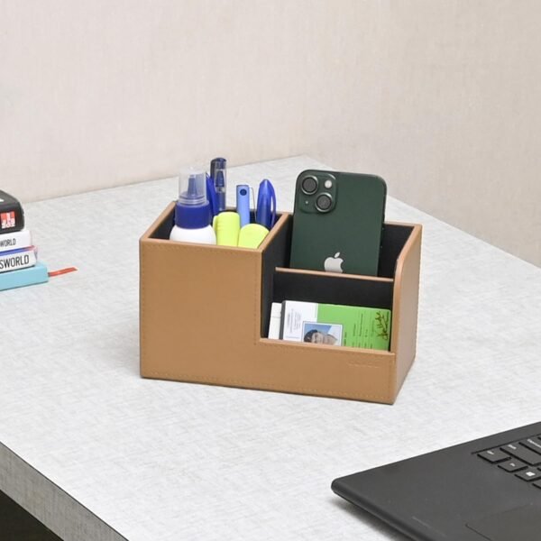 CLADD INTERNATIONAL Compact Desk Organiser Faux Leather Rectangular Stylish Design Multi-Functional Pen, Pencil Desktop Stationery Organiser, Home, Office, Work, Storage Box