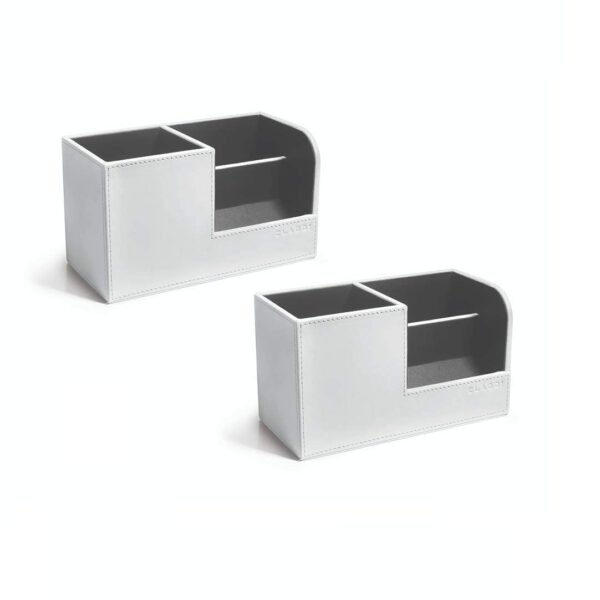 CLADD INTERNATIONAL Vegan Leather Regular Compact Desk Organizer | Multi Functional Eco Friendly Design Storage Table Accessories | Home Kitchen | Office stationery | White | Pack of 2