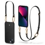 CYRILL Spigen Classic Faux Leather + TPU + Poly Carbonate + Crossbody Strap Charm Back Cover Compatible for iPhone 13 (Black)