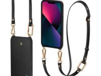 CYRILL Spigen Classic Faux Leather + TPU + Poly Carbonate + Crossbody Strap Charm Back Cover Compatible for iPhone 13 (Black)
