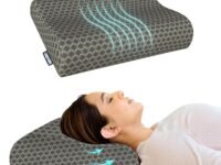 CareFoam Memory Foam Cervical Neck Pillow | 2 Years Warranty | Pain Relief Sleep, Improves Posture Spinal Alignment, Neck Pain Relief | Medium 21 x 13 x 4 Inch | Black acquard Cover | Pack of 1