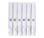 Caruso Italy Men's Initial Monogram (A-Z) Embroidery 100% Pure Cotton Handkerchief White Base With Colored Border - Pack Of 6