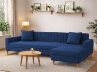 Casaliving Garcia 4 Seater L Shape Convertible Sofa Set for Living Room, 3 Seater & Ottoman Modular Sectional Couch for Small Space (Blue Colour) Sofa Set