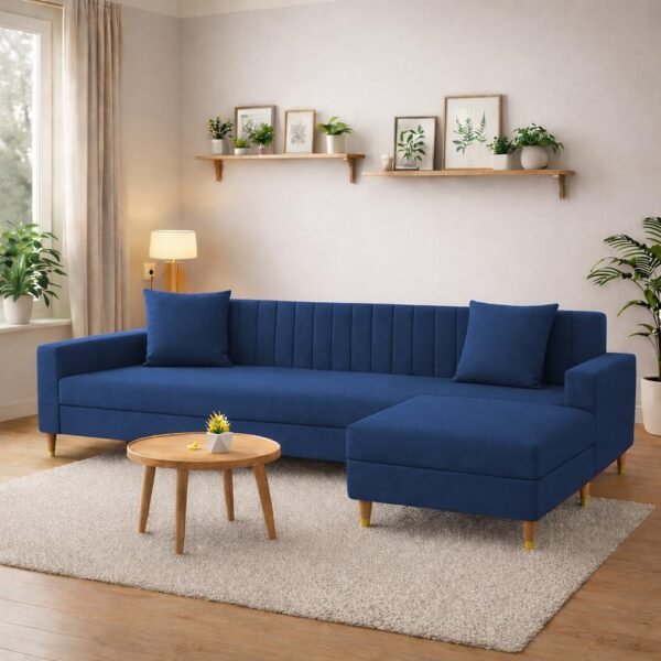 Casaliving Garcia 4 Seater L Shape Convertible Sofa Set for Living Room, 3 Seater & Ottoman Modular Sectional Couch for Small Space (Blue Colour) Sofa Set
