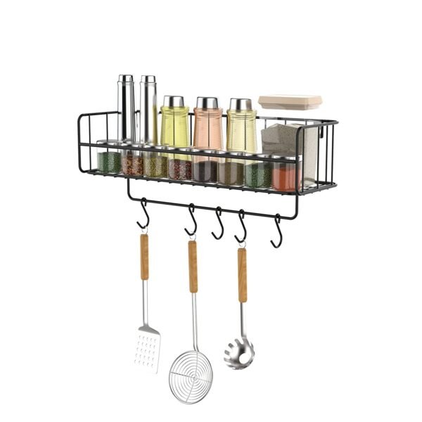Craft Mshopr Wall Mounted Spice Rack Organizer – Floating Shelf for Spices, Cabinet & Countertop Seasoning Storage, Black (17×4×4 Inches)
