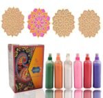 CraftVatika Set of 6 Rangoli Colour Powder Tube Kit with 4 Rangoli Templates Stencils Diwali Decoration Items Bottles Tool Floor Art Rang for Home Navratri Pongal Pooja Mandir Decor