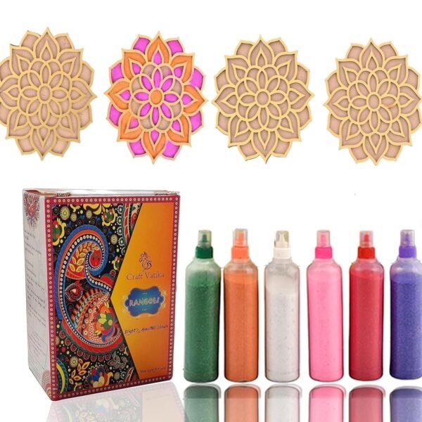 CraftVatika Set of 6 Rangoli Colour Powder Tube Kit with 4 Rangoli Templates Stencils Diwali Decoration Items Bottles Tool Floor Art Rang for Home Navratri Pongal Pooja Mandir Decor