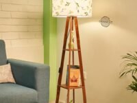 Crosscut Furniture Wooden Floor Lamp with Shelf (Farm Petals) LED Bulb Included.