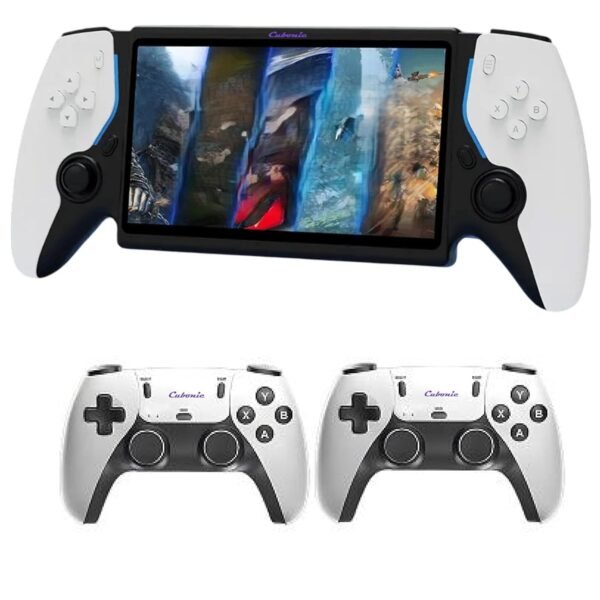 Cubonic 7" Full HD Screen Linux System Retro Handheld Gaming Console 64GB Storage, Support 30+ Emulator Games with HDMI Output Wireless Dual Remote Controller (White)