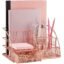 Desk Organizer with Drawer, 6 Compartments Metal Mesh Office Supplies Holder for Stationery, Makeup Brushes, Pens, Notebooks & Home Desk Storage (Rose Gold)