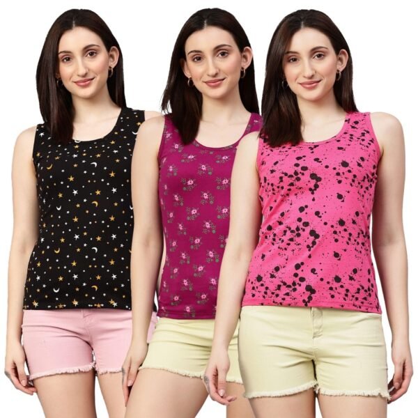 Diaz Women Tank Top – Regular Fit Cotton Sleeveless Tee | Ladies Casual Tank Top,Stylish Women Clothing & Women-Pack of 3