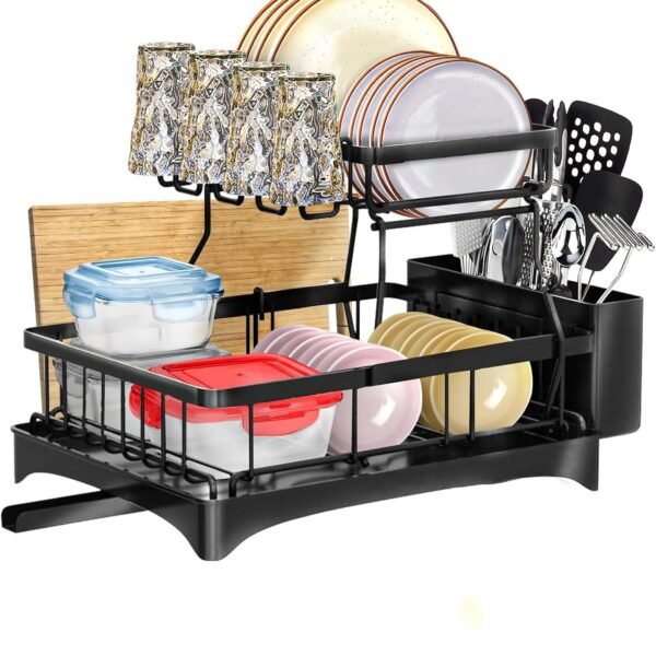 Dish Drying Rack - Space-Saving Large Dish Rack for Kitchen Counter, Rust-Resistant Kitchen Drying Rack, Compact Dish Drainer Organizer with Utensil Holder for Home Kitchen