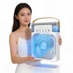 Drumstone 3-in-1 Portable Air Cooler Fan | Instant Mist Cooling with 5 Spray Ports | 600ml Leak-Proof Tank for 12H Use | 7-Color LED Night Light | USB Powered | Exclusive 5 Year Warranty