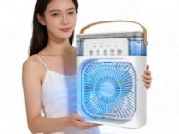 Drumstone 3-in-1 Portable Air Cooler Fan | Instant Mist Cooling with 5 Spray Ports | 600ml Leak-Proof Tank for 12H Use | 7-Color LED Night Light | USB Powered | Exclusive 5 Year Warranty