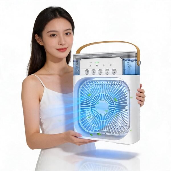 Drumstone 3-in-1 Portable Air Cooler Fan | Instant Mist Cooling with 5 Spray Ports | 600ml Leak-Proof Tank for 12H Use | 7-Color LED Night Light | USB Powered | Exclusive 5 Year Warranty