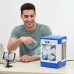 Drumstone Portable Personal Air Cooler with Adjustable Speed Control - USB Rechargeable Mini Desktop Fan for Office, Bedside, and Small Spaces - Quiet Evaporative Cooling Unit
