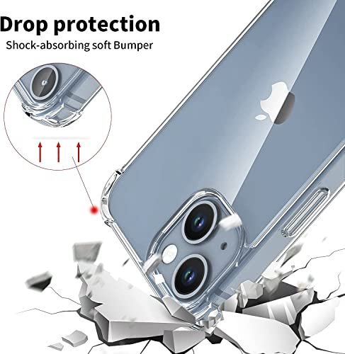 EGOTUDE Shockproof Transparent Hard Back Scratch Resistant Cover Shockproof Case for iPhone 14 / iPhone 13 (Clear) (Polycarbonate)