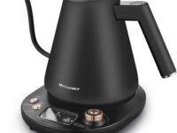 Elite Gourmet EKT3001 1L Digital Water Kettle, 304 Stainless Steel Interior, Programmed Temperatures, Keep Warm Function, Cordless, 360° Base, Auto Off & Audible Indicator, Matte Black