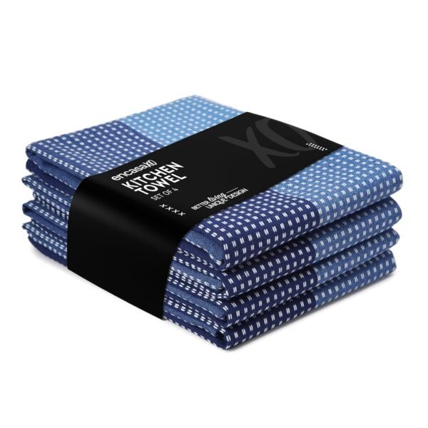 Encasa XO Cotton Kitchen Towel Set - Super Absorbent 70x45 cm Tea Towels & Dish Cloths for Washing Up, Drying Dishes, and Cleaning - Ultra Soft and Durable - Pack of 4 - Blue