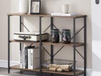 Entryway/Console Table For Living Room, Industrial Narrow Sofa Table With 3-Tier Storage Open Shelves, 39 Inch Rustic Brown (Thick Mdf Board,Metal Leg Frames)