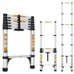 Equal 6.5 FT Portable & Compact Foldable Aluminium Telescopic Ladder | 2 Triangle Stabilizers | EN131 Certified | 2-Year Warranty | 150kg | Collapsible Ladder for Home & Kitchen Use (2m / 7 Steps)