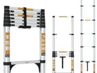 Equal 6.5 FT Portable & Compact Foldable Aluminium Telescopic Ladder | 2 Triangle Stabilizers | EN131 Certified | 2-Year Warranty | 150kg | Collapsible Ladder for Home & Kitchen Use (2m / 7 Steps)