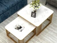 Ereteken ART Engineered Wood Coffee Table Set With Storage Open Shelf For Living Room Modern Minimalist Style Furniture Living Room Tables,Center Tables & End Tables, Set Of 2 -(White,Gold)