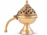 FNF Creation Brass Dhuna Loban Burner Small Size | Round Dhooni Dhoop Dani Incense Burner | Table Top Brass Incense Holder for Loban, Pooja, Home Purification, Meditation & Traditional Decor