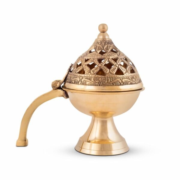 FNF Creation Brass Dhuna Loban Burner Small Size | Round Dhooni Dhoop Dani Incense Burner | Table Top Brass Incense Holder for Loban, Pooja, Home Purification, Meditation & Traditional Decor