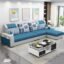 FURNY Sofiazo 5 Seater RHS Fabric Sectional L Shape Sofa Set (Blue-Light Grey)