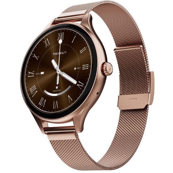 Fire-Boltt Phoenix Air Smart Watch 1.26” Round Display, Rotating Button, Wireless Charging, Ultra Lightweight Metal Body, Bluetooth Calling, Smartwatch with Silicone & Mesh Steel Straps Rose Metal
