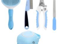 Foodie Puppies 4-in-1 Pet Grooming Kit for Dogs & Cats – Oval Slicker Brush, Flea Comb, Silicone Bath Brush, Nail Clipper & Filer | Self-Cleaning Tools for Hair Removal and Grooming (Color May Vary)